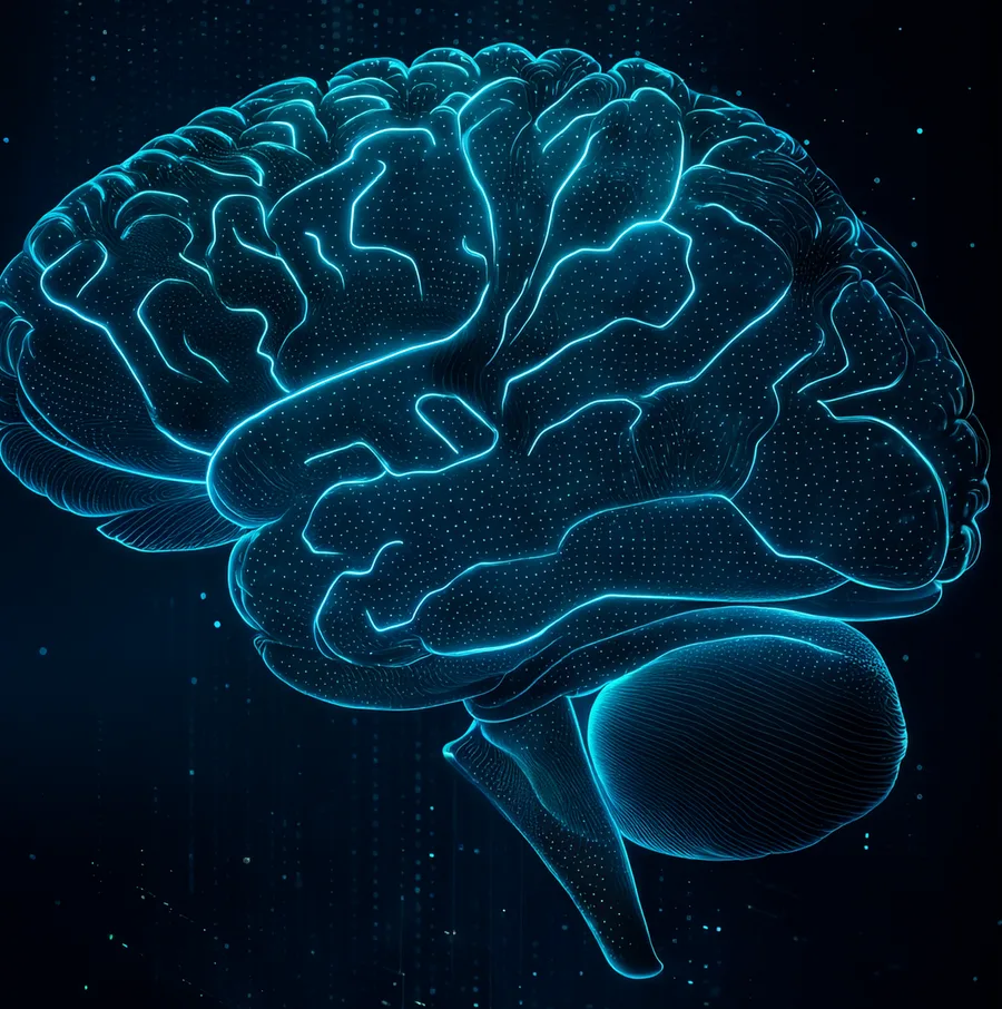 Glowing brain illustration showing four AI skill areas, colored by strength.